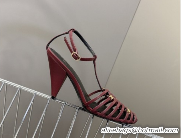 Durable Celine Cage Heeled Sandals 8cm in Calfskin Leather 0227026 Dark Burgundy 2026