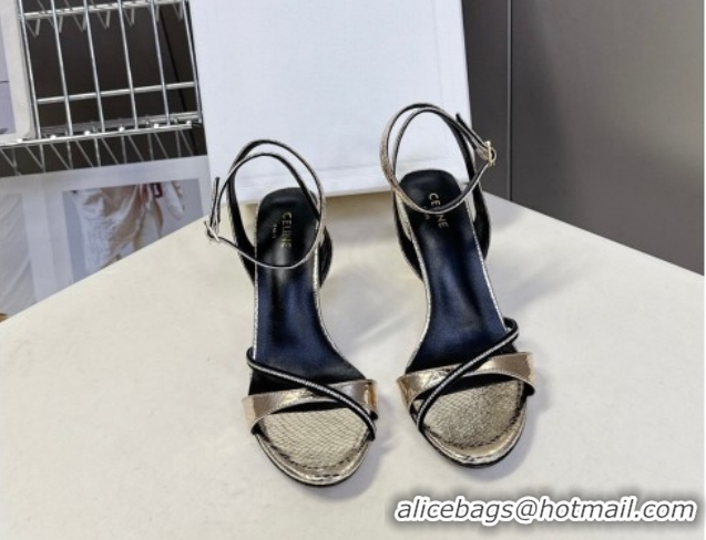Luxurious Celine Heeled Sandals 8cm in Embossed Leather 0227028 Gold 2026