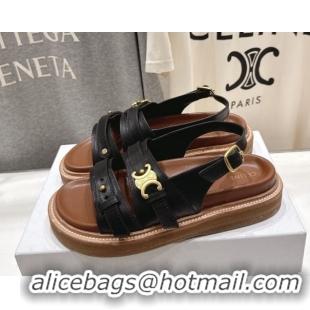 Good Looking Celine Tippi Triomphe Flat Sandals in Calfskin Leather 0227031 Black  2026