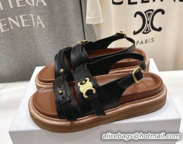 Good Looking Celine Tippi Triomphe Flat Sandals in Calfskin Leather 0227031 Black  2026