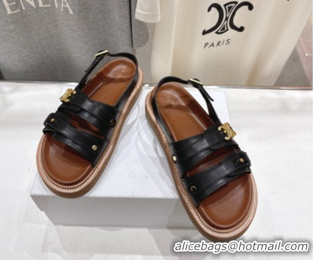 Good Looking Celine Tippi Triomphe Flat Sandals in Calfskin Leather 0227031 Black  2026