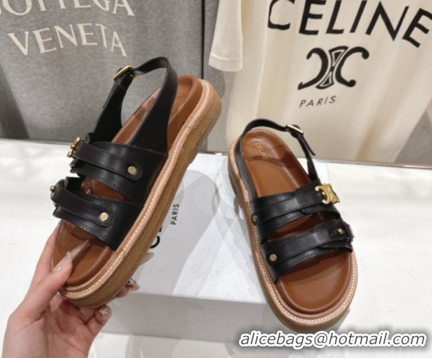 Good Looking Celine Tippi Triomphe Flat Sandals in Calfskin Leather 0227031 Black  2026