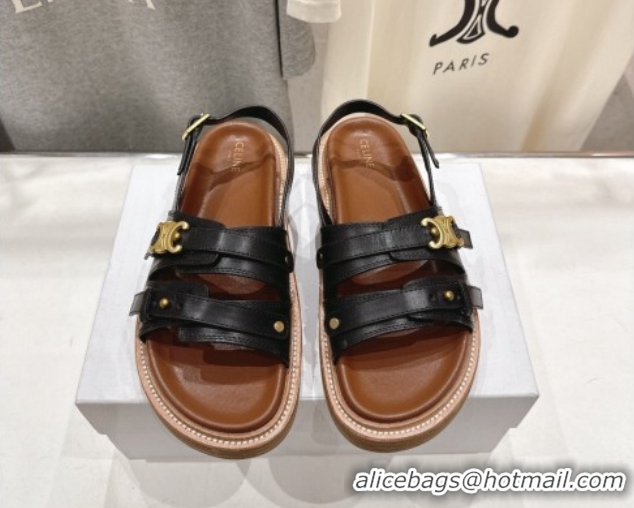 Good Looking Celine Tippi Triomphe Flat Sandals in Calfskin Leather 0227031 Black  2026