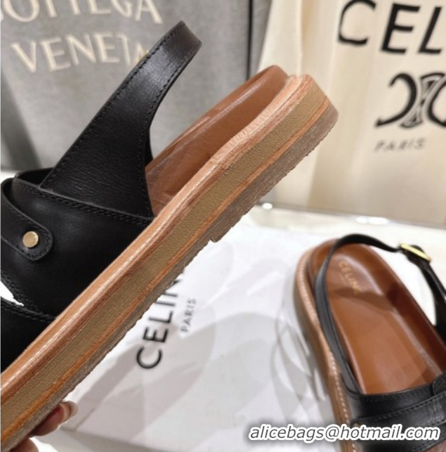 Good Looking Celine Tippi Triomphe Flat Sandals in Calfskin Leather 0227031 Black  2026