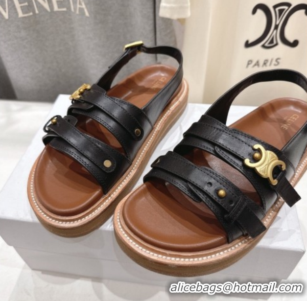 Good Looking Celine Tippi Triomphe Flat Sandals in Calfskin Leather 0227031 Black  2026
