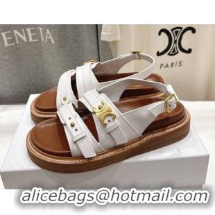 Top Grade Celine Tippi Triomphe Flat Sandals in Calfskin Leather 0227031 White 2026