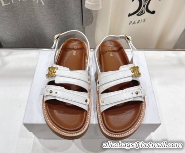 Top Grade Celine Tippi Triomphe Flat Sandals in Calfskin Leather 0227031 White 2026