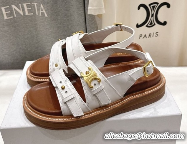 Top Grade Celine Tippi Triomphe Flat Sandals in Calfskin Leather 0227031 White 2026