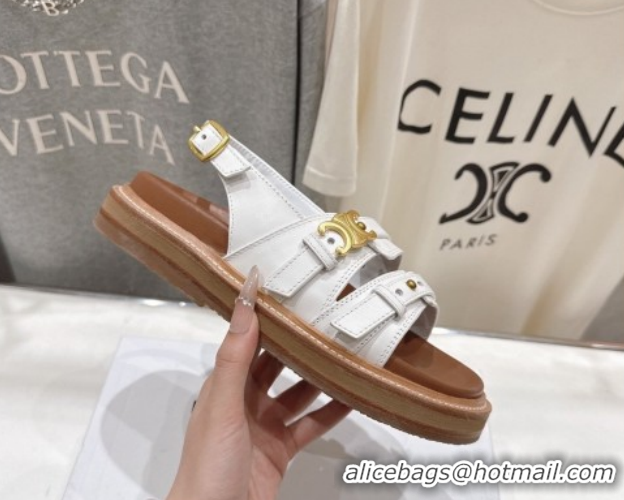 Top Grade Celine Tippi Triomphe Flat Sandals in Calfskin Leather 0227031 White 2026