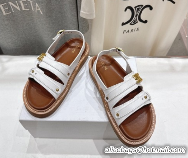 Top Grade Celine Tippi Triomphe Flat Sandals in Calfskin Leather 0227031 White 2026