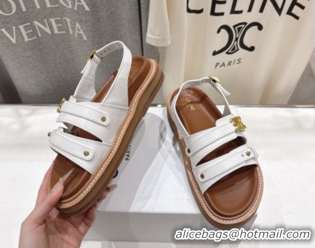 Top Grade Celine Tippi Triomphe Flat Sandals in Calfskin Leather 0227031 White 2026
