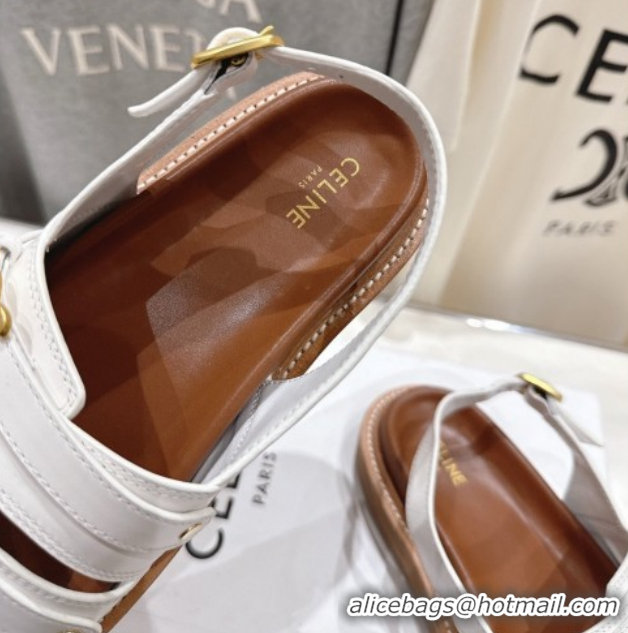 Top Grade Celine Tippi Triomphe Flat Sandals in Calfskin Leather 0227031 White 2026