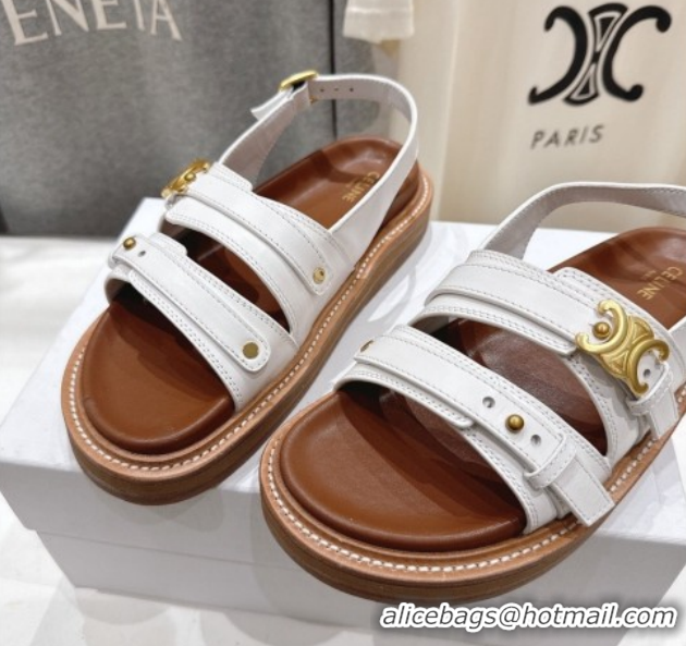Top Grade Celine Tippi Triomphe Flat Sandals in Calfskin Leather 0227031 White 2026