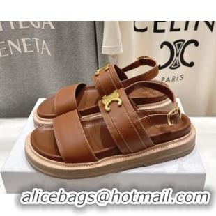 Grade Quality Celine Tippi Triomphe Flat Sandals in Calfskin Leather 0227031 Brown 2026