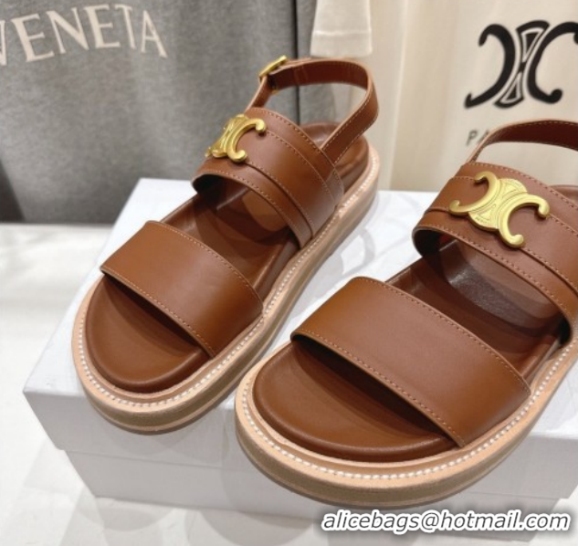 Grade Quality Celine Tippi Triomphe Flat Sandals in Calfskin Leather 0227031 Brown 2026