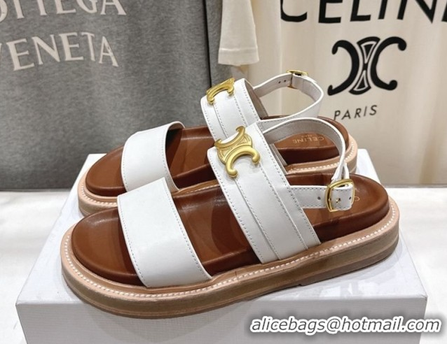 Low Price Celine Tippi Triomphe Flat Sandals in Calfskin Leather 0227031 White 2026