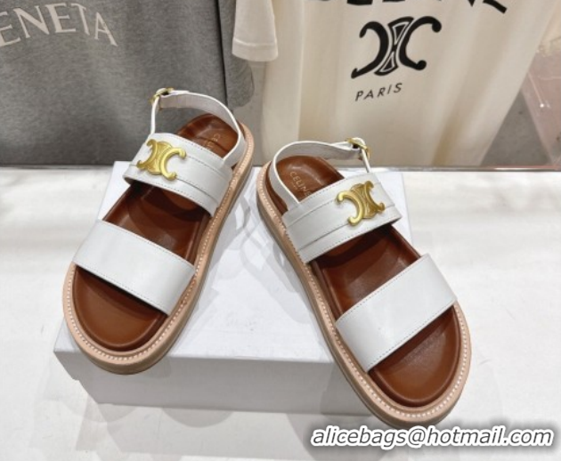 Low Price Celine Tippi Triomphe Flat Sandals in Calfskin Leather 0227031 White 2026