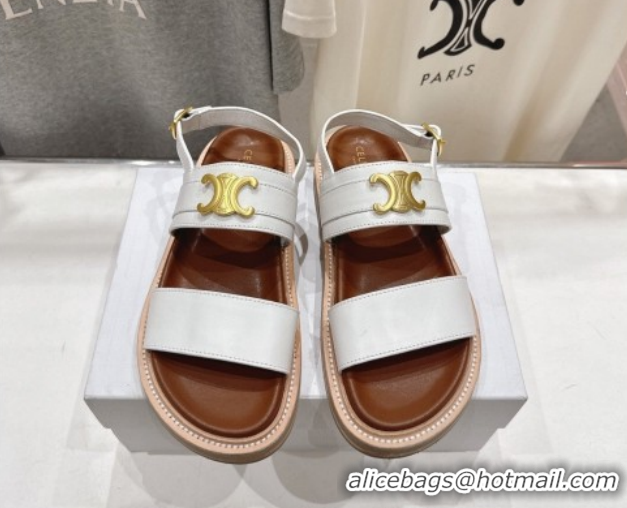 Low Price Celine Tippi Triomphe Flat Sandals in Calfskin Leather 0227031 White 2026