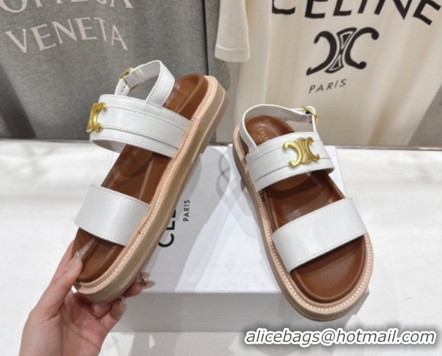 Low Price Celine Tippi Triomphe Flat Sandals in Calfskin Leather 0227031 White 2026