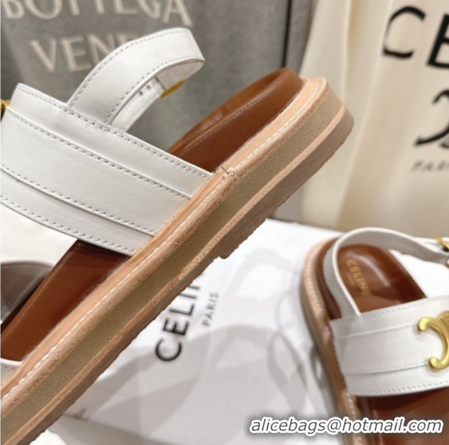 Low Price Celine Tippi Triomphe Flat Sandals in Calfskin Leather 0227031 White 2026