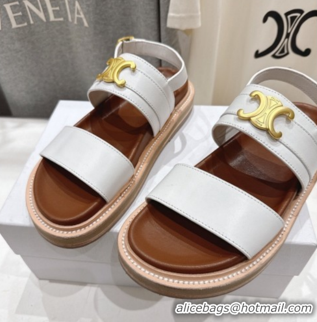Low Price Celine Tippi Triomphe Flat Sandals in Calfskin Leather 0227031 White 2026