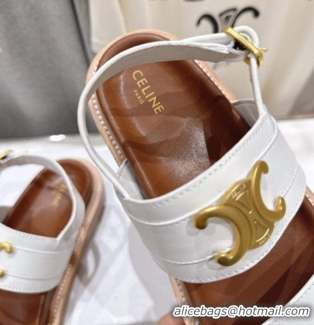 Low Price Celine Tippi Triomphe Flat Sandals in Calfskin Leather 0227031 White 2026