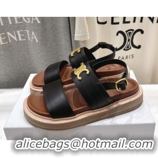 Purchase Celine Tippi Triomphe Flat Sandals in Calfskin Leather 0227031 Black 2026
