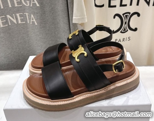 Purchase Celine Tippi Triomphe Flat Sandals in Calfskin Leather 0227031 Black 2026
