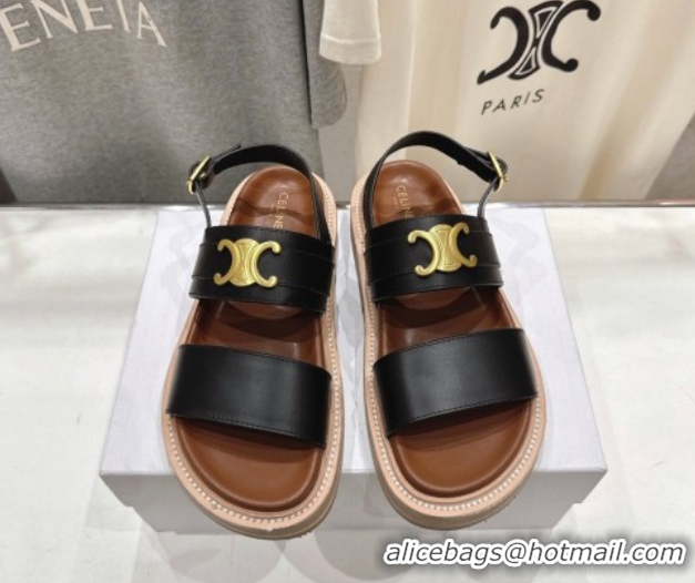 Purchase Celine Tippi Triomphe Flat Sandals in Calfskin Leather 0227031 Black 2026