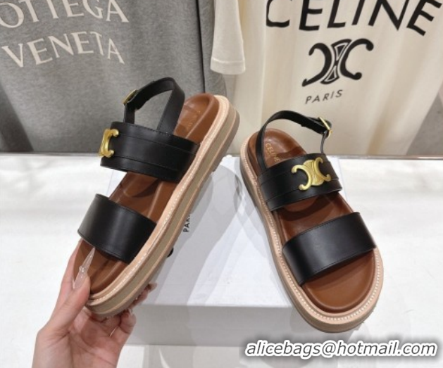 Purchase Celine Tippi Triomphe Flat Sandals in Calfskin Leather 0227031 Black 2026