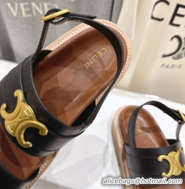 Purchase Celine Tippi Triomphe Flat Sandals in Calfskin Leather 0227031 Black 2026