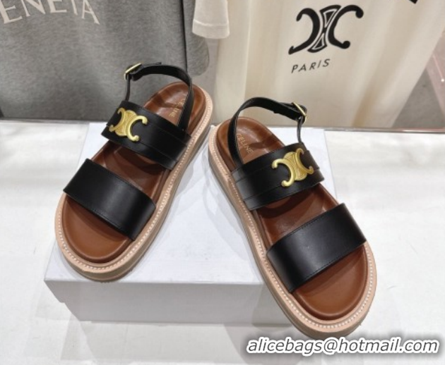 Purchase Celine Tippi Triomphe Flat Sandals in Calfskin Leather 0227031 Black 2026