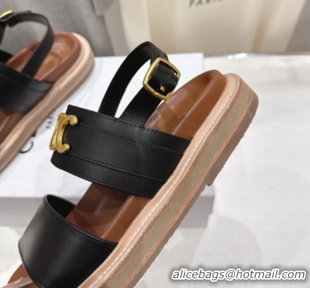 Purchase Celine Tippi Triomphe Flat Sandals in Calfskin Leather 0227031 Black 2026