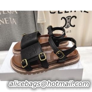 Best Price Celine Tippi Triomphe Flat Sandals in Calfskin Leather 0227036 Black 2026