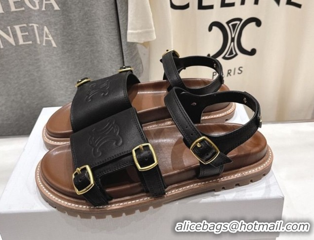 Best Price Celine Tippi Triomphe Flat Sandals in Calfskin Leather 0227036 Black 2026