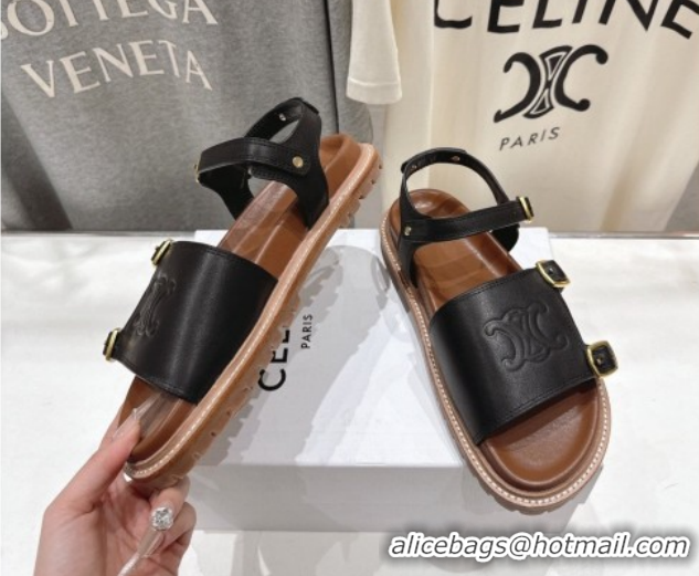 Best Price Celine Tippi Triomphe Flat Sandals in Calfskin Leather 0227036 Black 2026