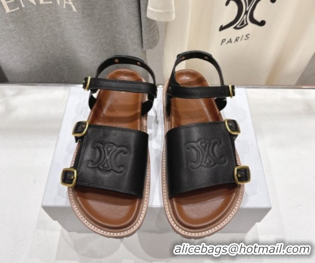 Best Price Celine Tippi Triomphe Flat Sandals in Calfskin Leather 0227036 Black 2026