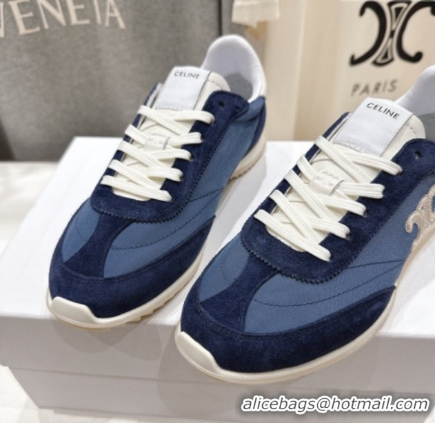 Good Quality Celine Racer Sneakers in Nylon, Suede and Leather 0227038 Blue 2026