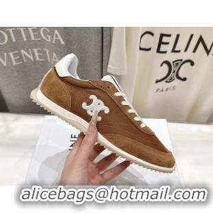 Low Cost Celine Racer Sneakers in Nylon, Suede and Leather 0227038 Brown 2026