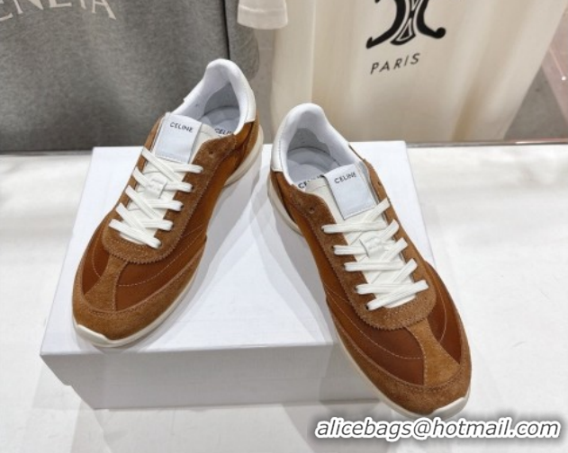 Low Cost Celine Racer Sneakers in Nylon, Suede and Leather 0227038 Brown 2026
