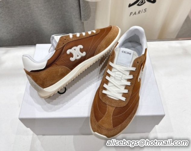 Low Cost Celine Racer Sneakers in Nylon, Suede and Leather 0227038 Brown 2026