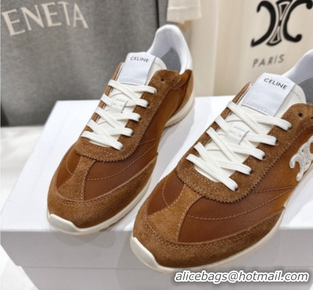 Low Cost Celine Racer Sneakers in Nylon, Suede and Leather 0227038 Brown 2026