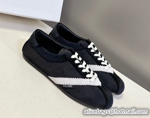 Most Popular Celine The Flat Sneakers in Gros Grain, Velvet, Suede and Leather 0227042 Black/White 2026