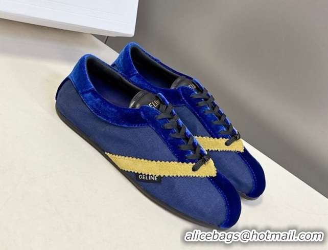 Luxurious Celine The Flat Sneakers in Gros Grain, Velvet, Suede and Leather 0227042 Blue/Yellow 2026