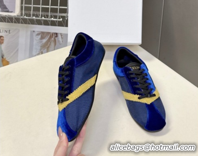 Luxurious Celine The Flat Sneakers in Gros Grain, Velvet, Suede and Leather 0227042 Blue/Yellow 2026