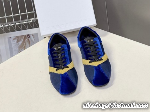 Luxurious Celine The Flat Sneakers in Gros Grain, Velvet, Suede and Leather 0227042 Blue/Yellow 2026