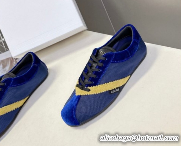Luxurious Celine The Flat Sneakers in Gros Grain, Velvet, Suede and Leather 0227042 Blue/Yellow 2026