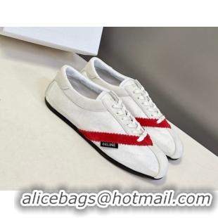 Best Product Celine The Flat Sneakers in Gros Grain, Velvet, Suede and Leather 0227042 White/Red 2026