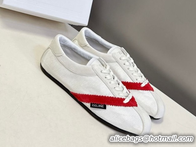 Best Product Celine The Flat Sneakers in Gros Grain, Velvet, Suede and Leather 0227042 White/Red 2026