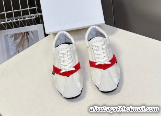 Best Product Celine The Flat Sneakers in Gros Grain, Velvet, Suede and Leather 0227042 White/Red 2026